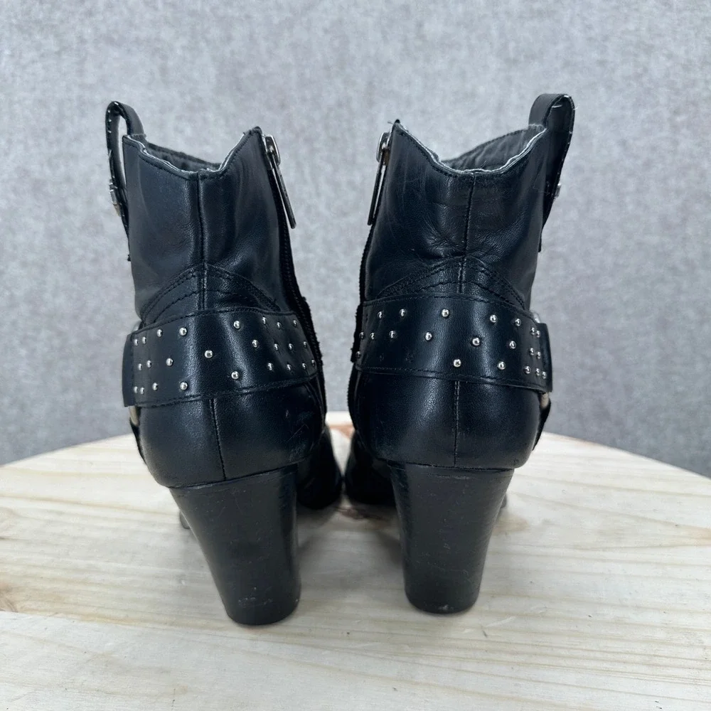 Harley-Davidson Ankle Boots Womens 7.5 Black Studded Leather Heeled Harness Moto